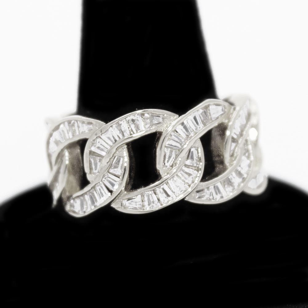 .925 Silver Baguette Cuban CZ Hip Hop Bling Ring White Gold 7 HipHopBling