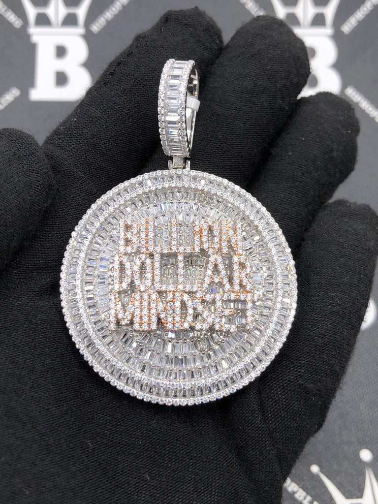 .925 Silver Billion Dollar Mindset Baguette VVS CZ Iced Out Pendant HipHopBling