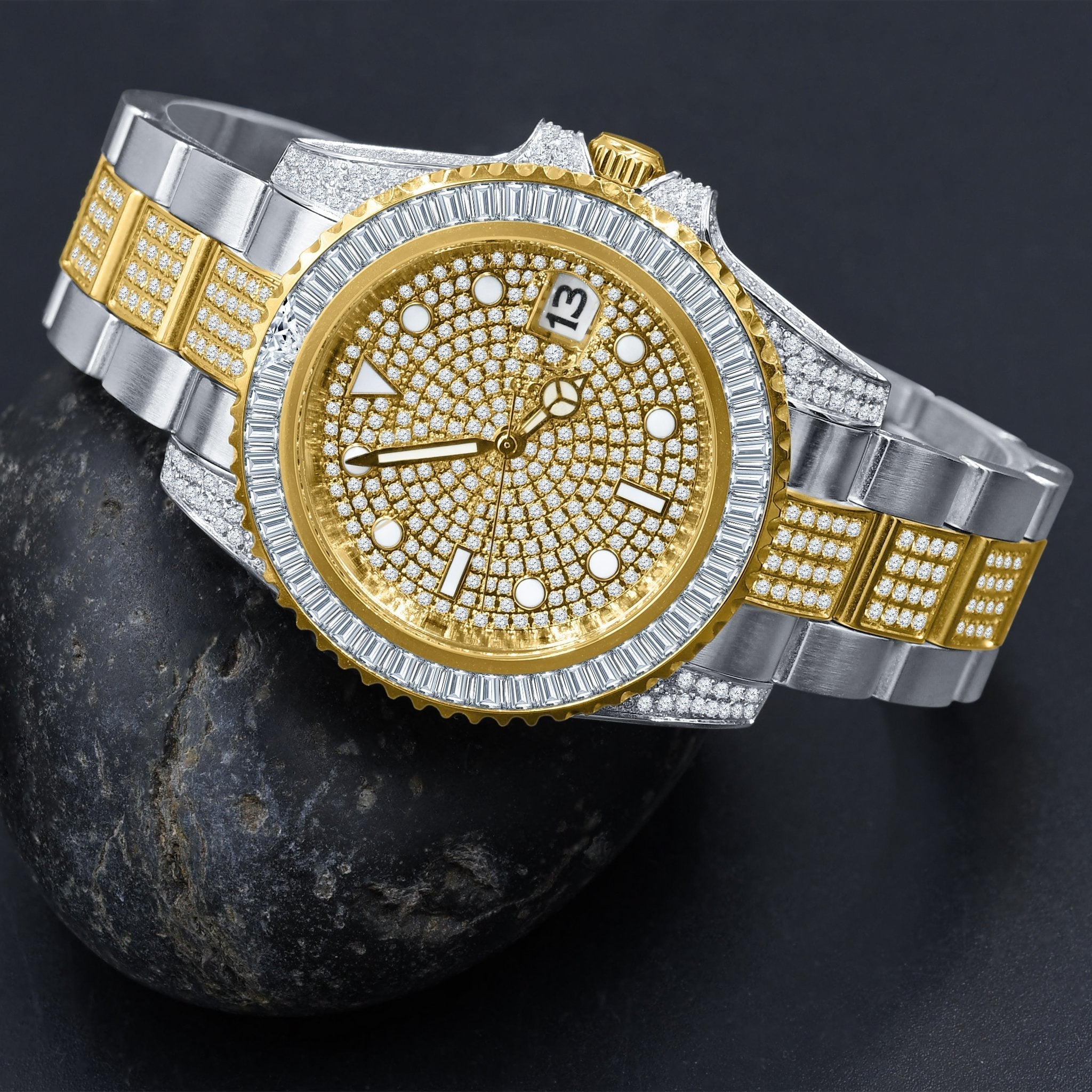 Quality Iced Out Watch Railroad Tracks Jubilee CZ Diamond Hip