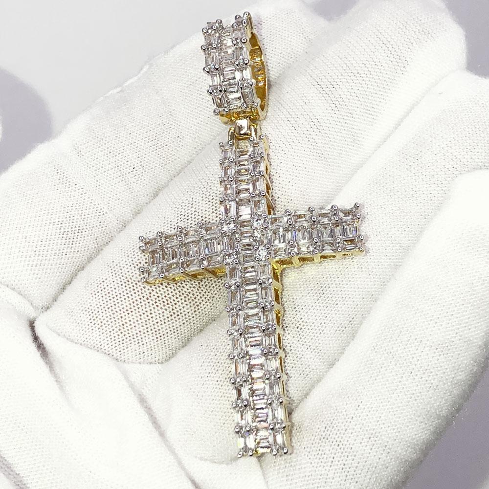 Baguette Domed Cross VVS CZ Hip Hop Iced Out Pendant HipHopBling