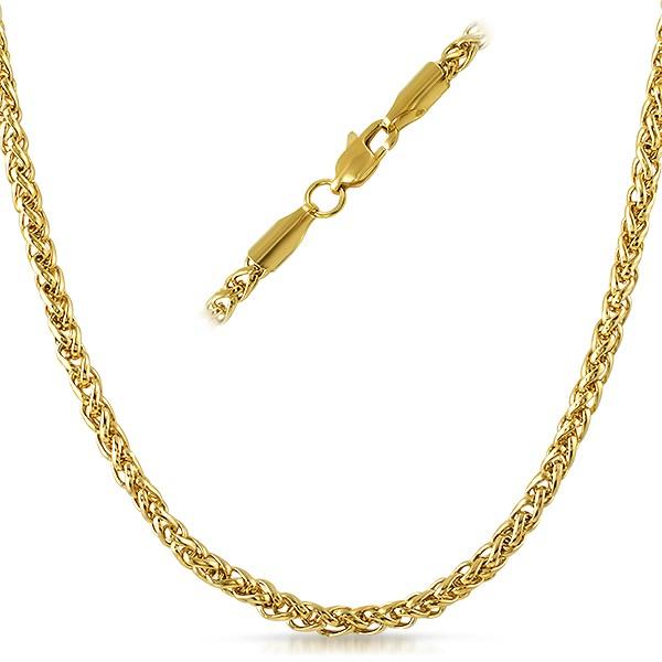 Basket Weave IP Gold Stainless Steel Chain Necklace 4MM – HipHopBling