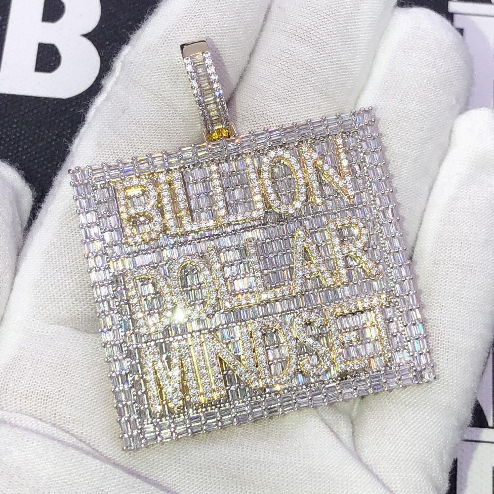 Billion Dollar Mindset Baguette VVS CZ Iced Out Pendant HipHopBling