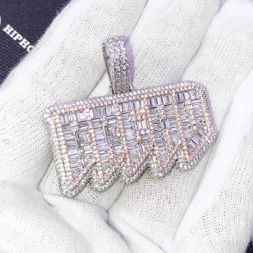 BREAD Baguette VVS CZ Hip Hop Iced Out Pendant White Gold HipHopBling