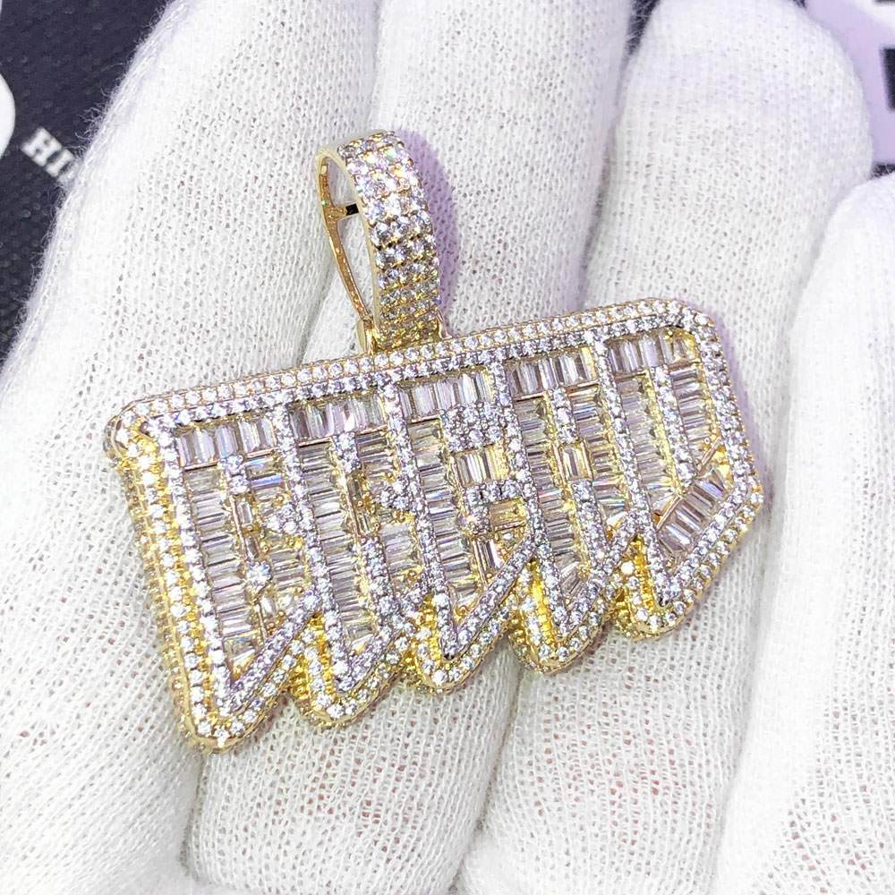 BREAD Baguette VVS CZ Hip Hop Iced Out Pendant Yellow Gold HipHopBling