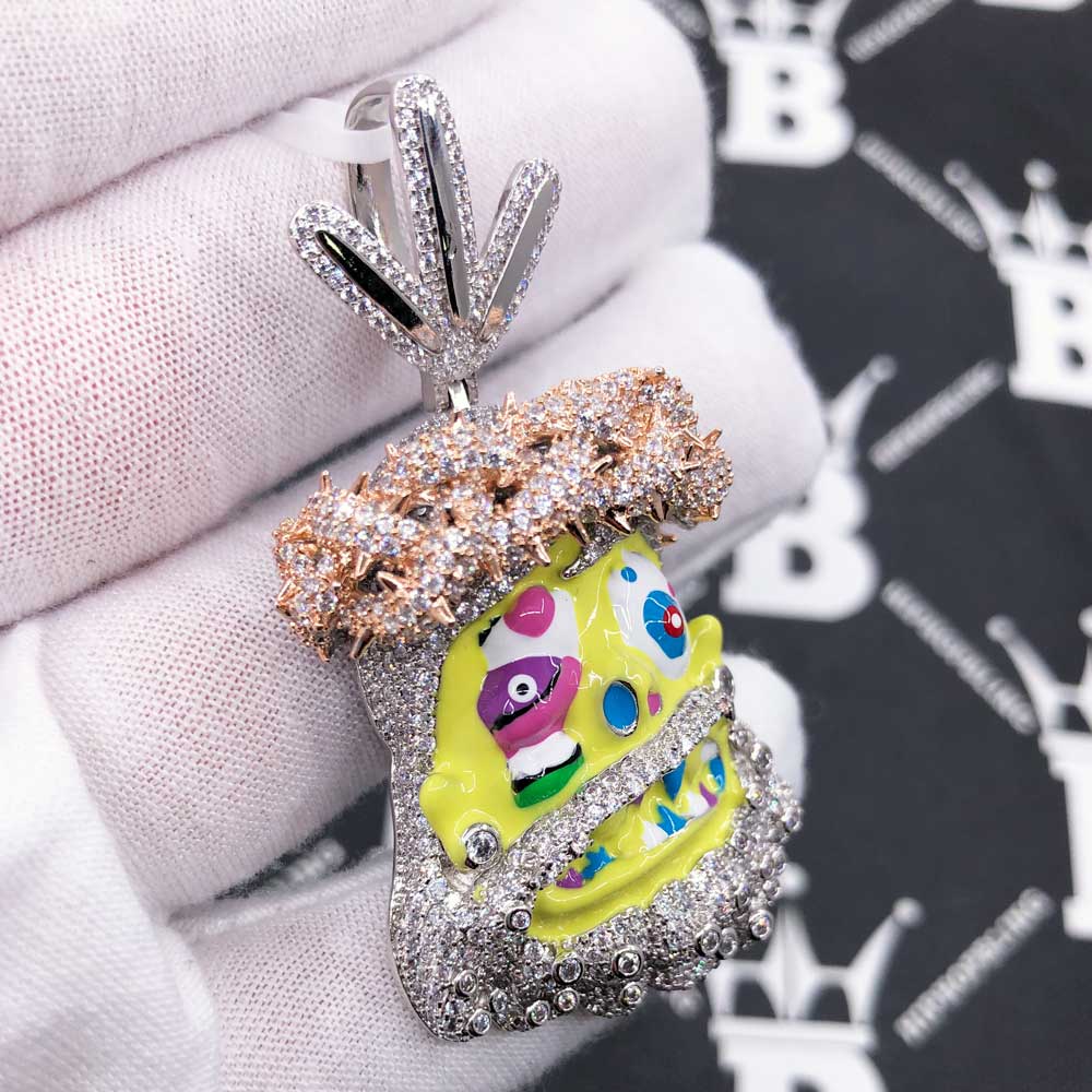 Cartoon Jesus Yellow Face VVS CZ Iced Out Pendant HipHopBling