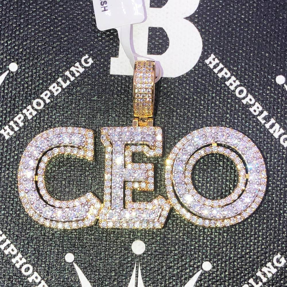 CEO Iced Out Hip Hop Bling Bling Pendant Yellow Gold HipHopBling