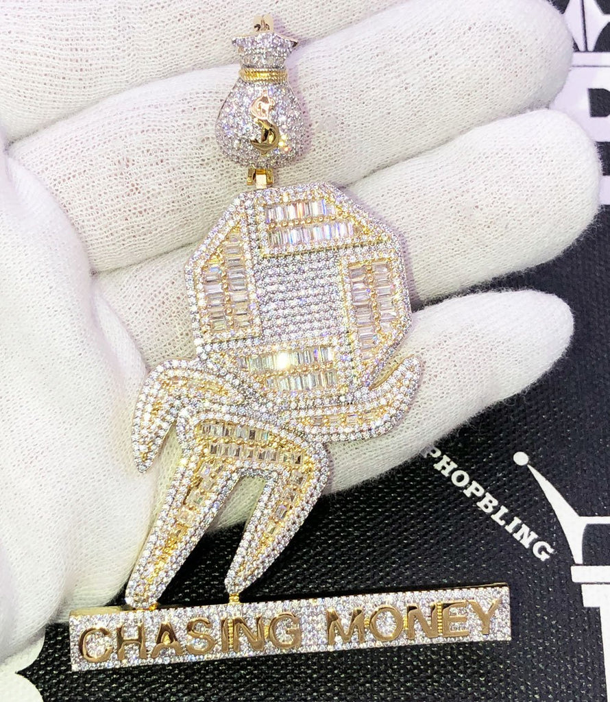 Chasing Money Baguette CZ Hip Hop Iced Out Pendant HipHopBling