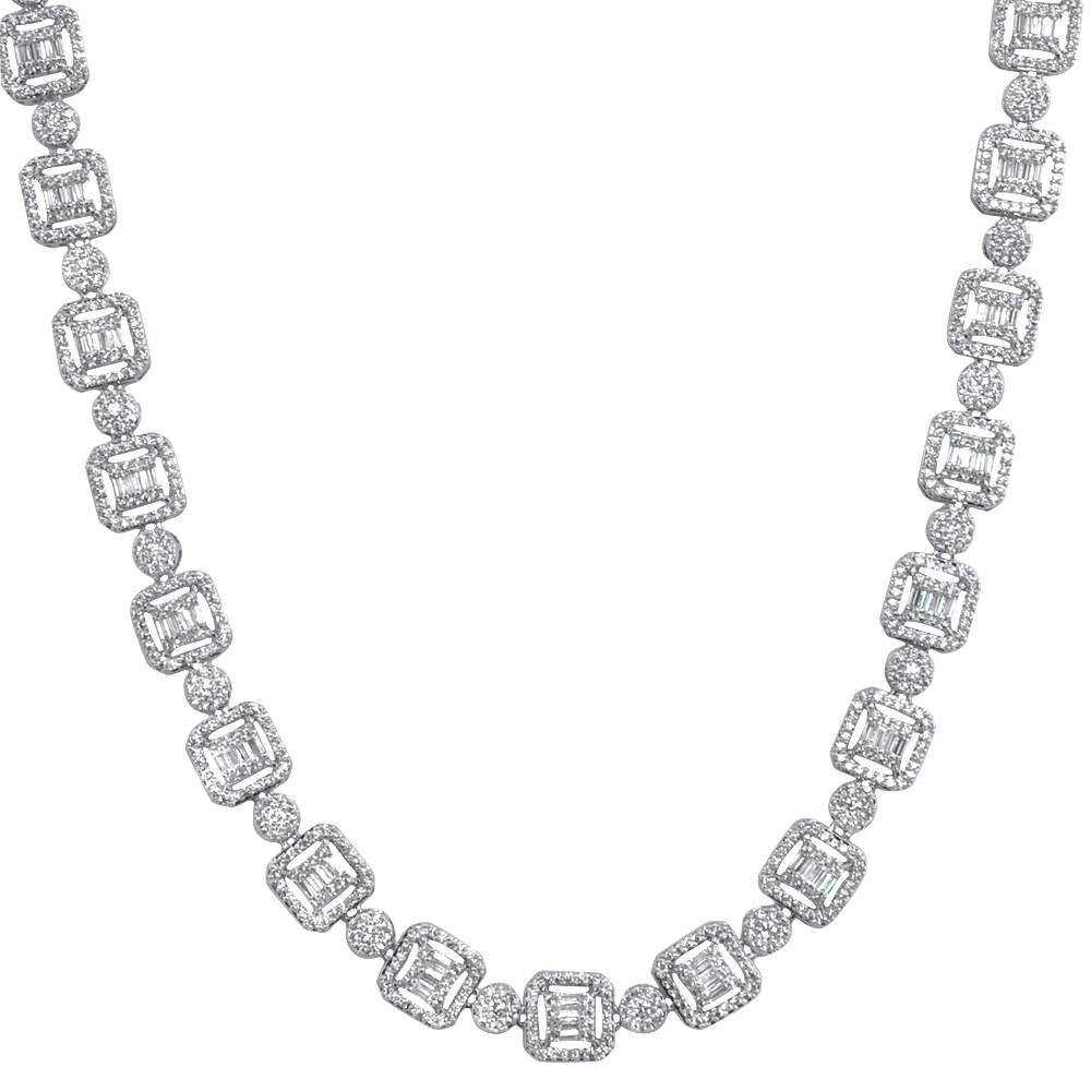 Cluster Baguette Moissanite Iced Out Chain .925 Sterling Silver ...