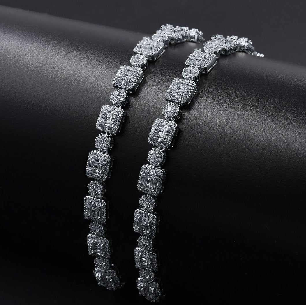 Cluster Round & Square CZ Iced Out Chain .925 Sterling Silver – HipHopBling