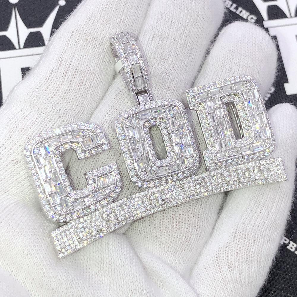 COD Cash on Delivery Baguette CZ Iced Out Pendant White Gold HipHopBling