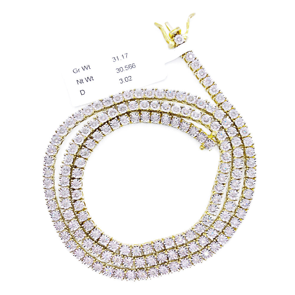 Diamond Tennis Chain 3MM 3.02cttw Miracle Setting 10K Yellow Gold ...