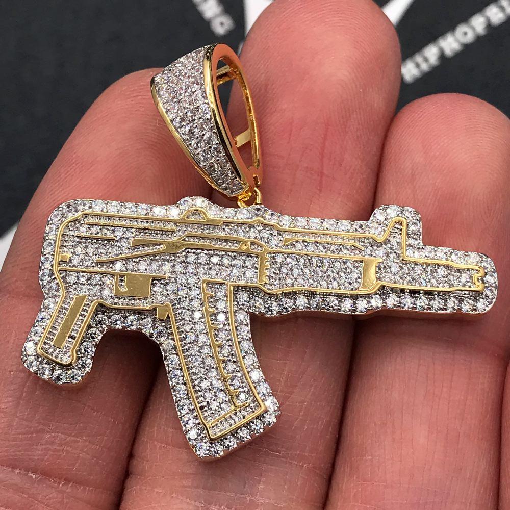 Draco AK47 Pistol CZ Hip Hop Bling Bling Pendant Yellow Gold HipHopBling