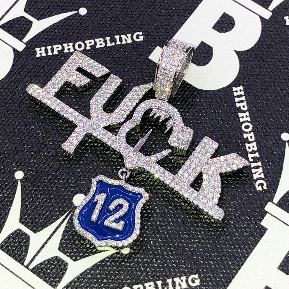 F*** The Badge CZ Hip Hop Bling Bling Pendant White Gold HipHopBling