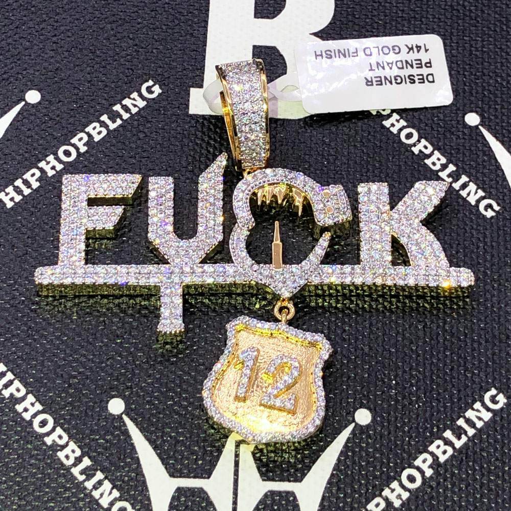 F*** The Badge CZ Hip Hop Bling Bling Pendant Yellow Gold HipHopBling