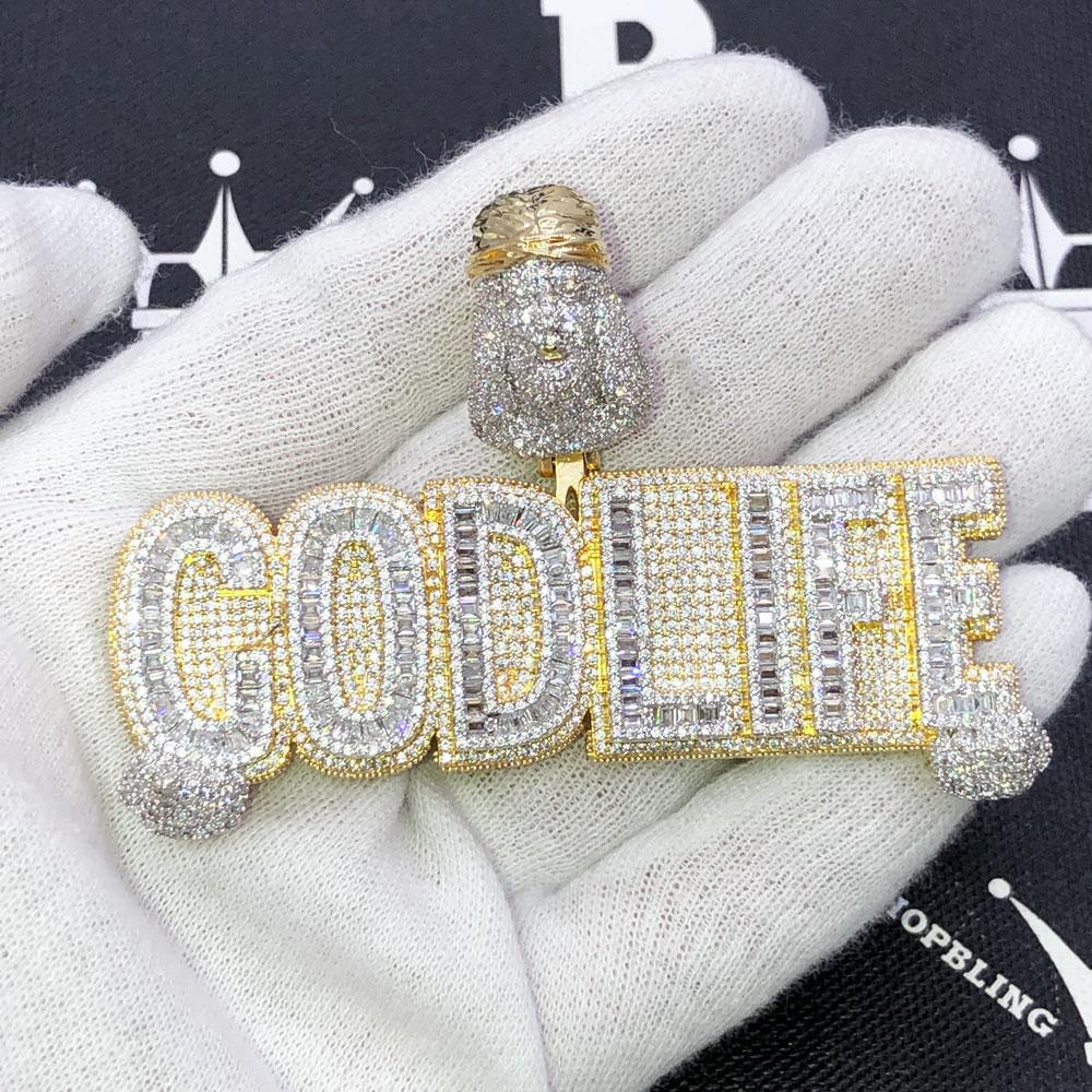 God Life Baguette CZ Hip Hop Bling Iced Out Pendant HipHopBling