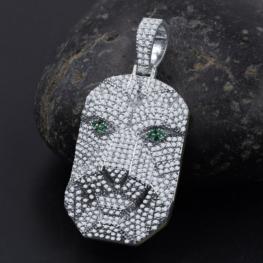 Green Eye Tiger CZ Iced Out Pendant .925 Sterling Silver HipHopBling