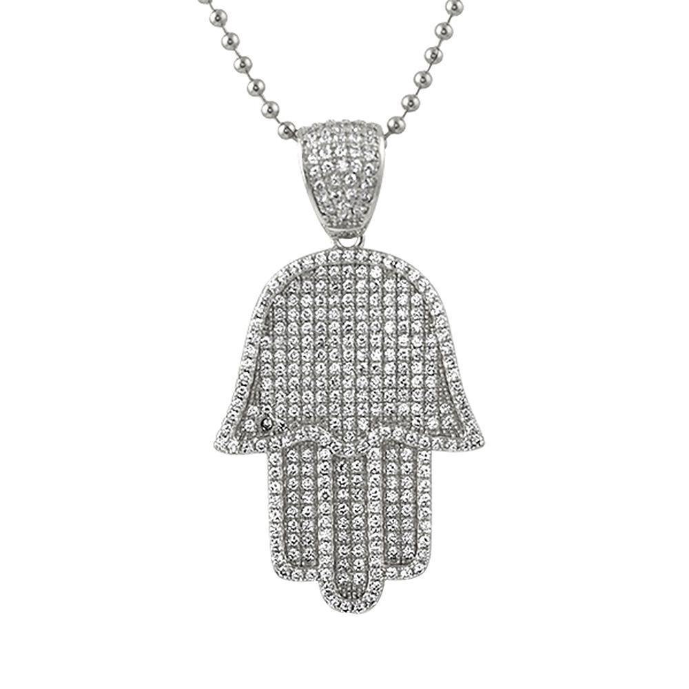 Hamsa Bling Bling Rhodium Pave Ice Pendant HipHopBling