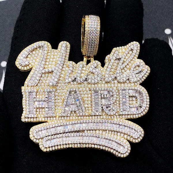 Iced Out popular Hustle Hard Name Necklace