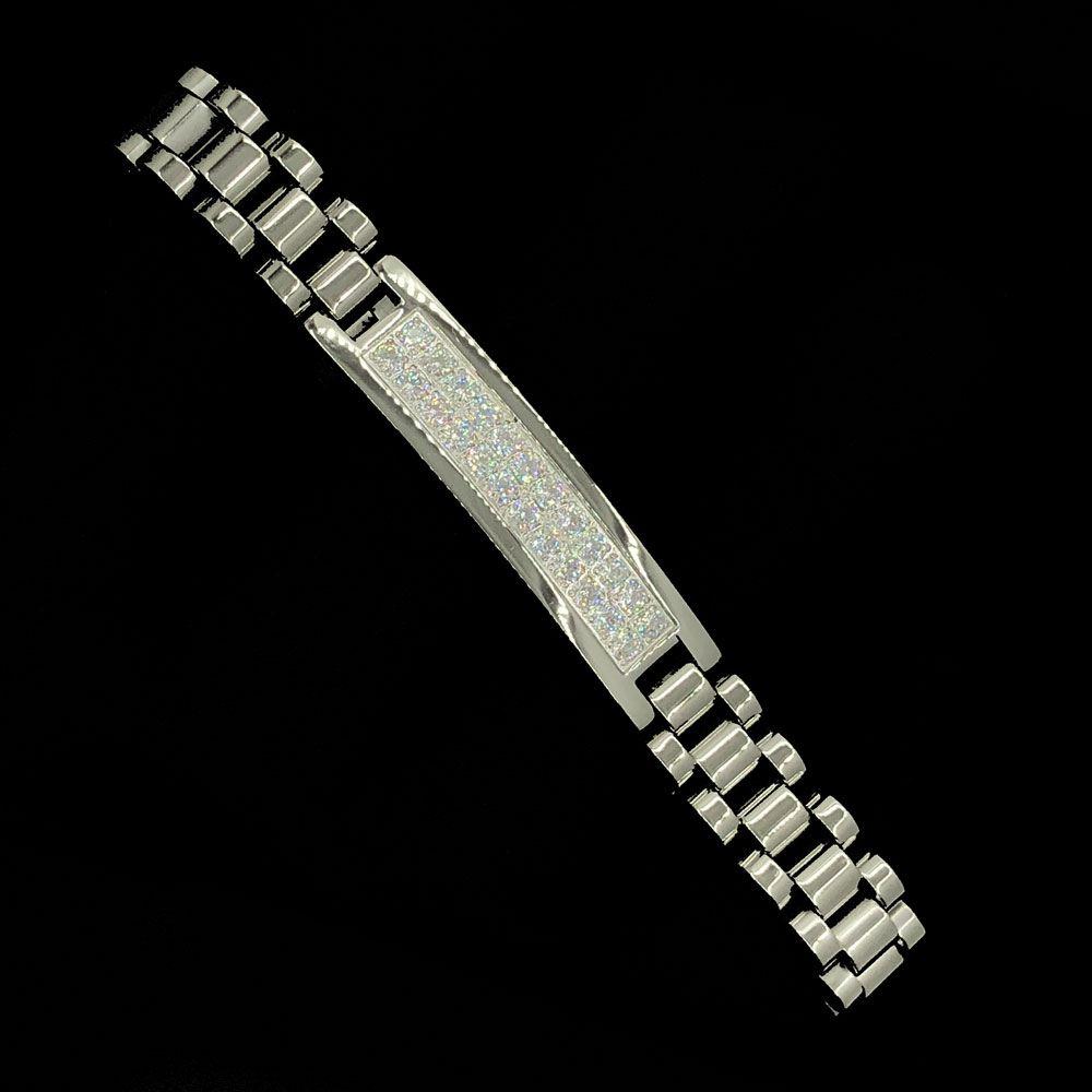 ID Iced Out Skinny Pres Hip Hop Bracelet White Gold HipHopBling