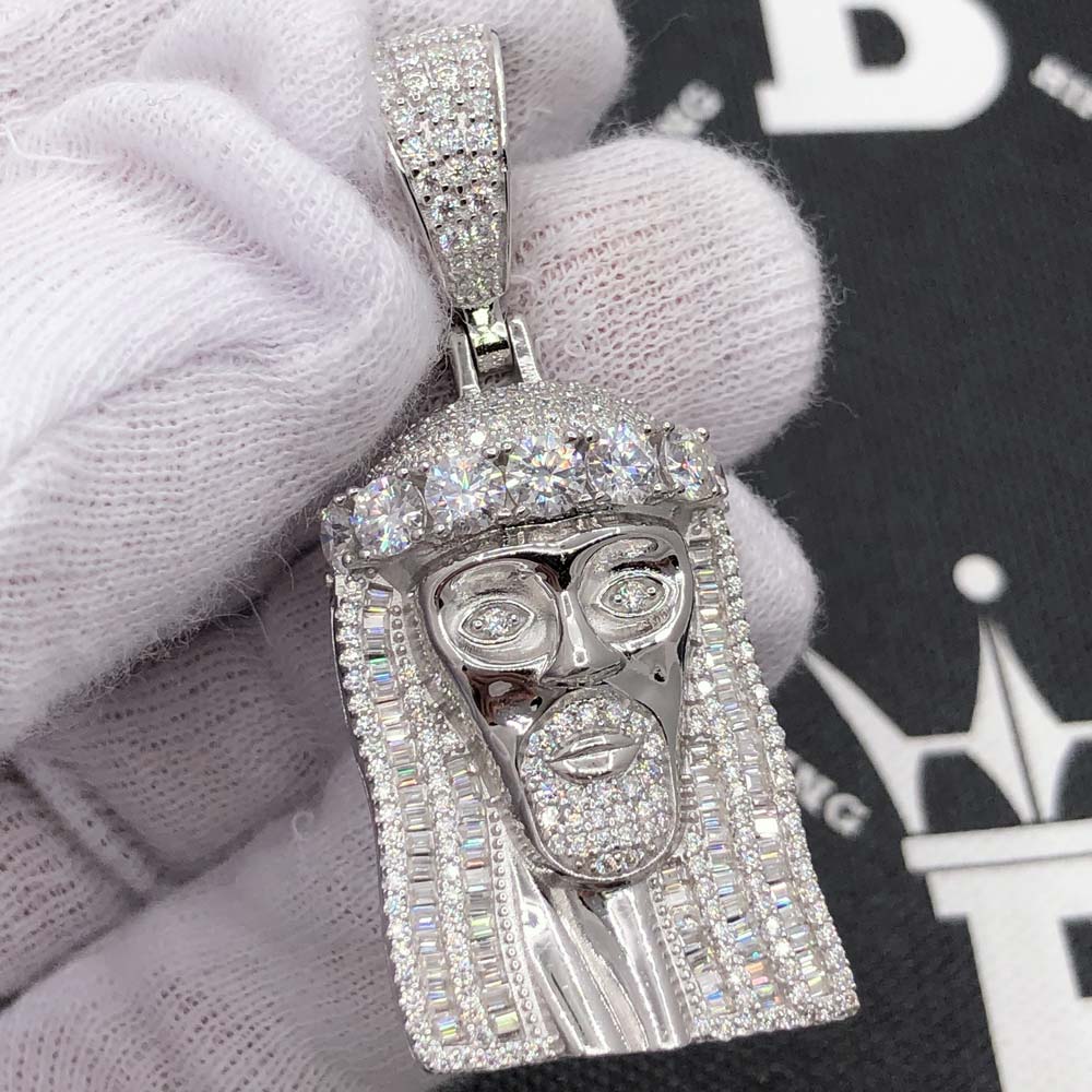 Jesus Baguette VVS Moissanite Pendant 4.77cttw .925 Sterling Silver ...