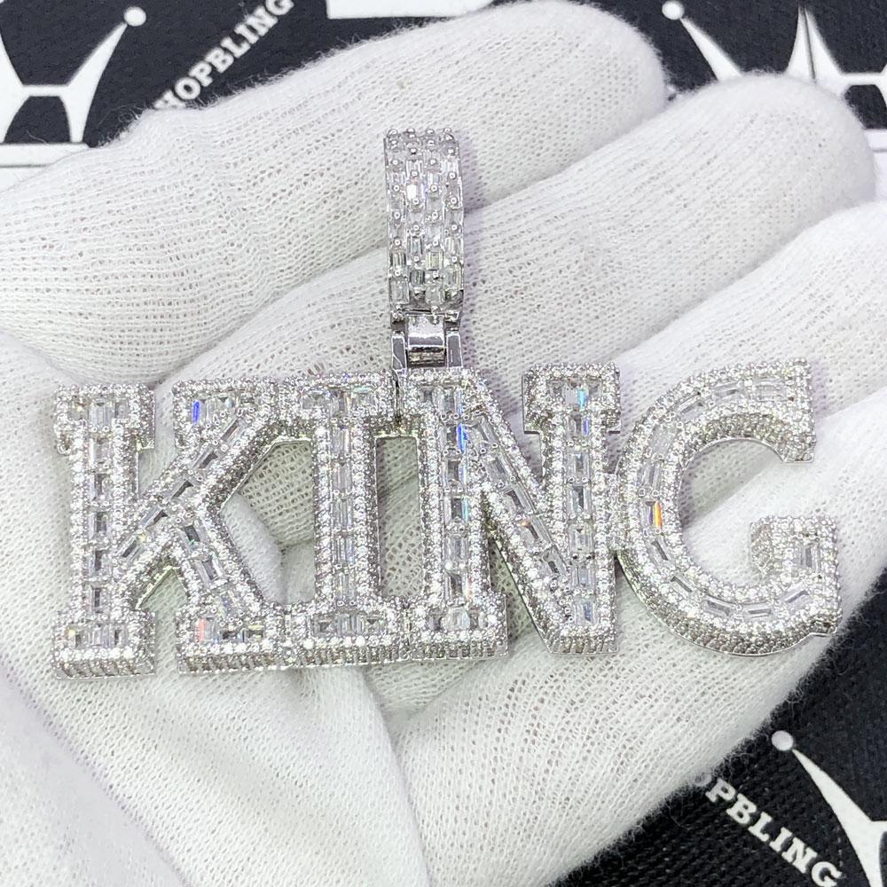 KING Baguette CZ Hip Hop Bling Iced Out Pendant White Gold HipHopBling