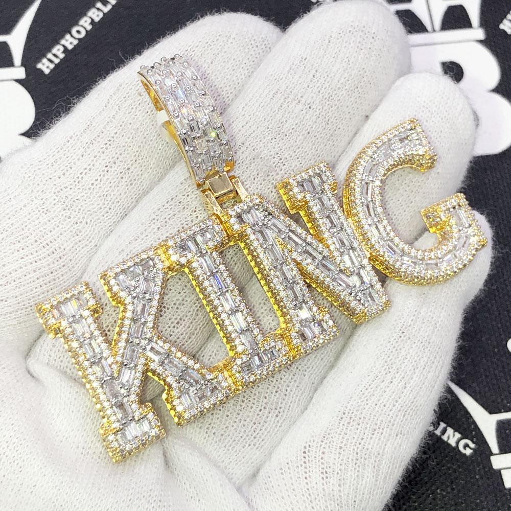 KING Baguette CZ Hip Hop Bling Iced Out Pendant Yellow Gold HipHopBling