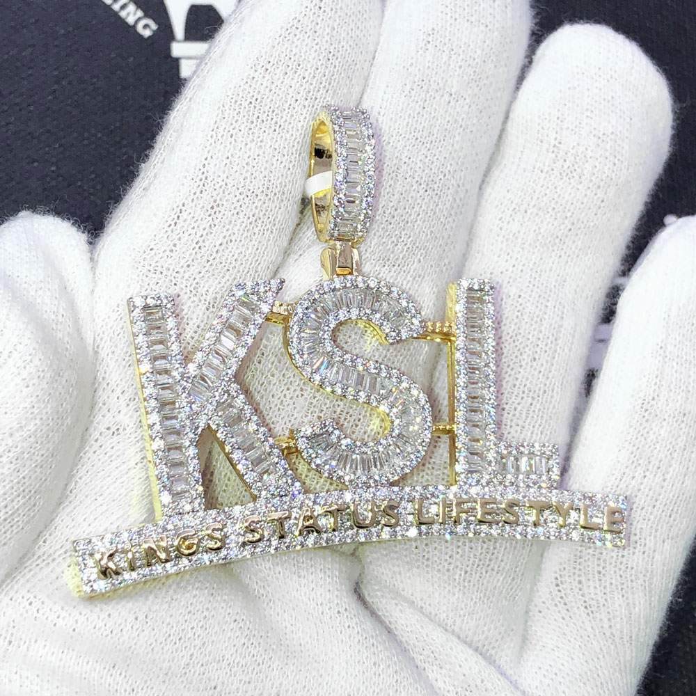 KSL Kings Status Lifestyle VVS CZ Hip Hop Iced Out Pendant Yellow Gold HipHopBling