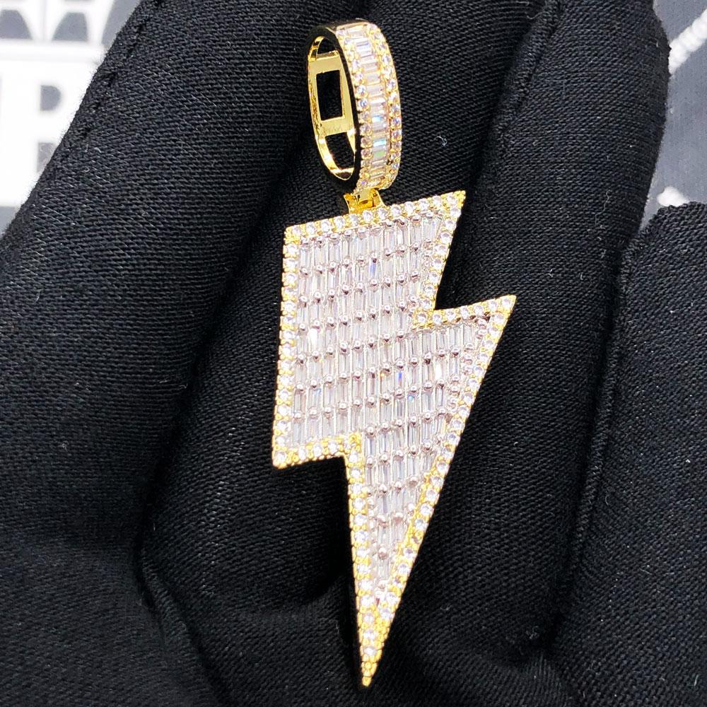 Lightning Bolt Baguette VVS CZ Hip Hop Iced Out Pendant – HipHopBling