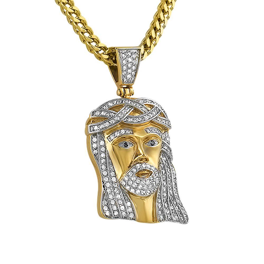 Micro Classic Gold Jesus Piece Pendant Iced Out Steel – HipHopBling