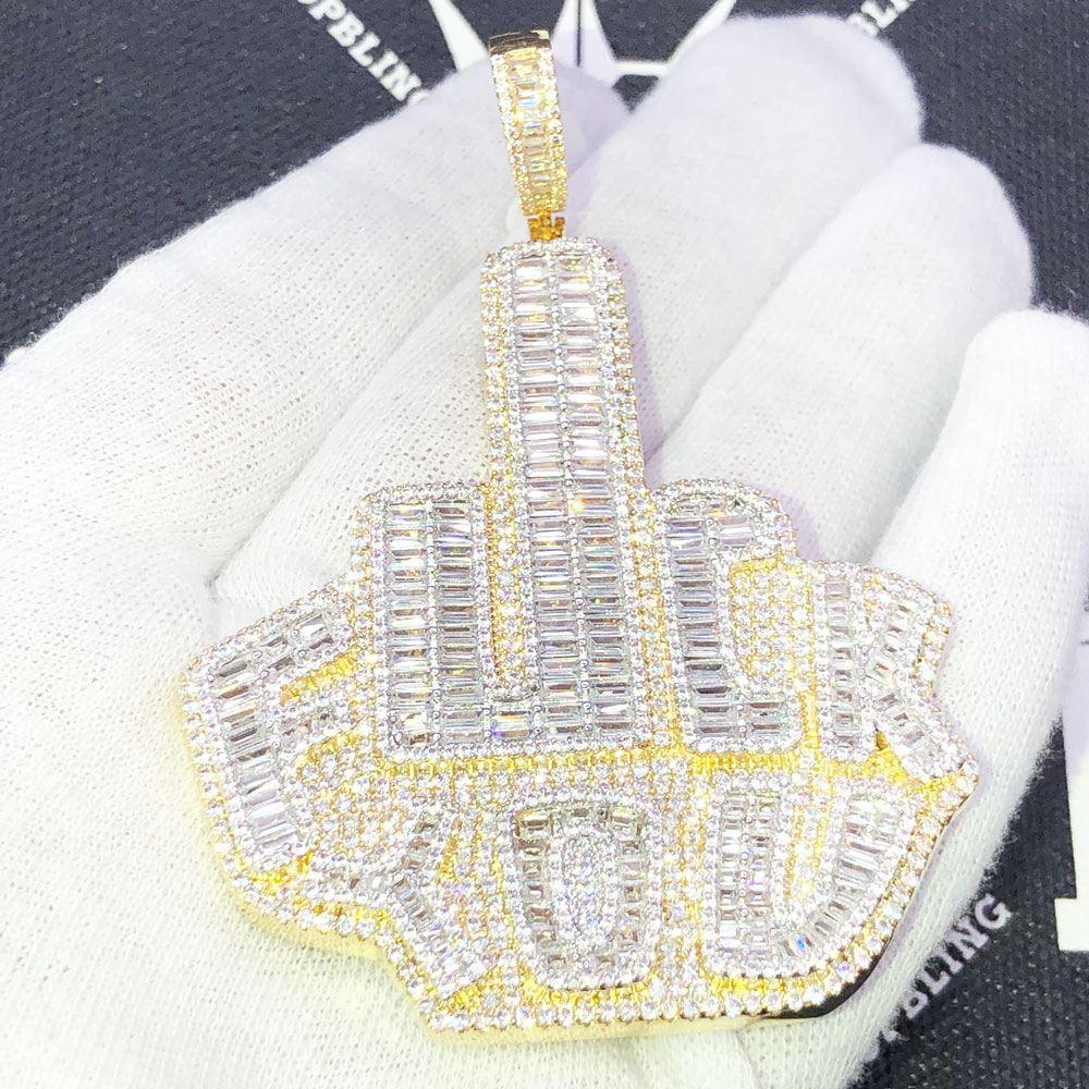 Middle Finger F YOU Baguette VVS CZ Hip Hop Iced Out Pendant – HipHopBling