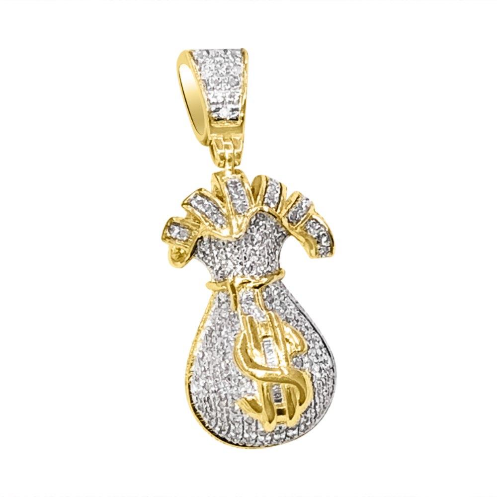 Mini Money Bag Diamond Pendant .35cttw 10K Yellow Gold HipHopBling