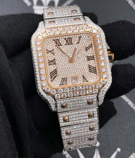 Moissanite VVS Iced Out Baller Square Steel Bust Down Watch TT Rose/White HipHopBling