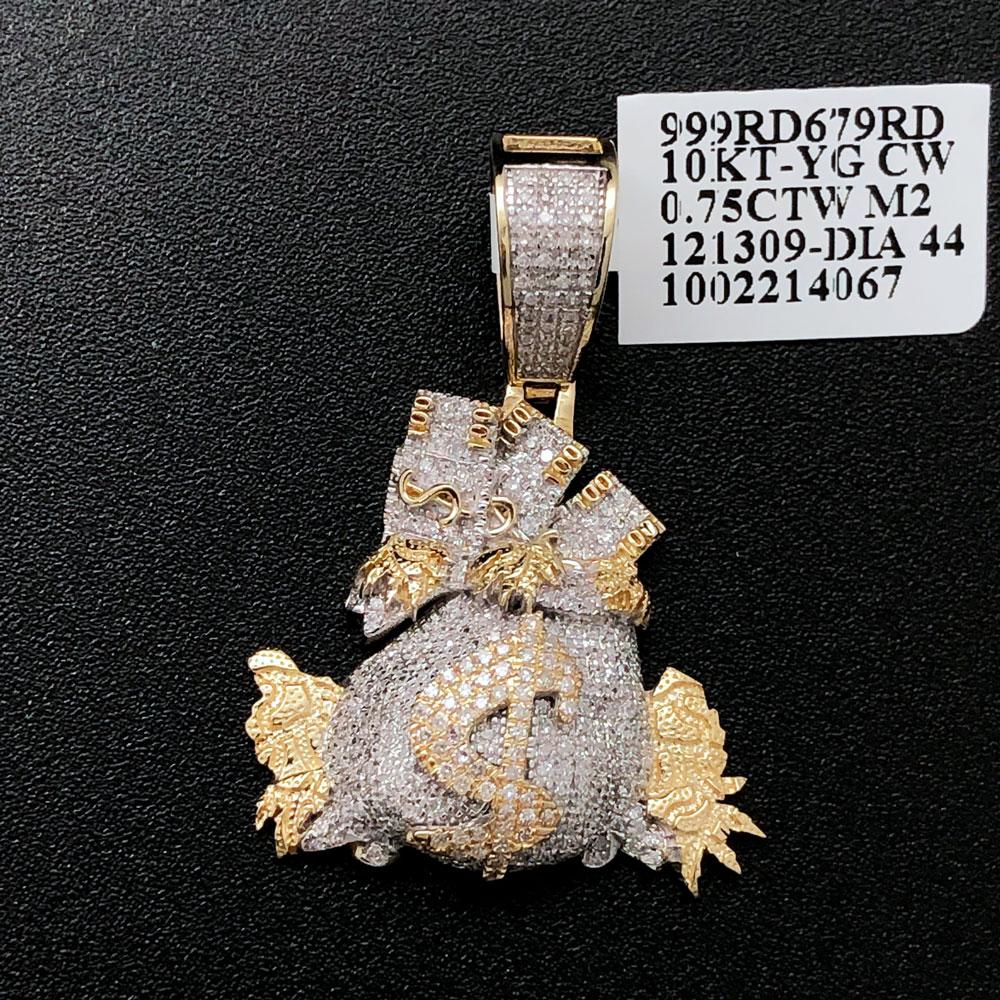 Money Bag Overflowing Diamond Pendant .75cttw 10K Yellow Gold HipHopBling