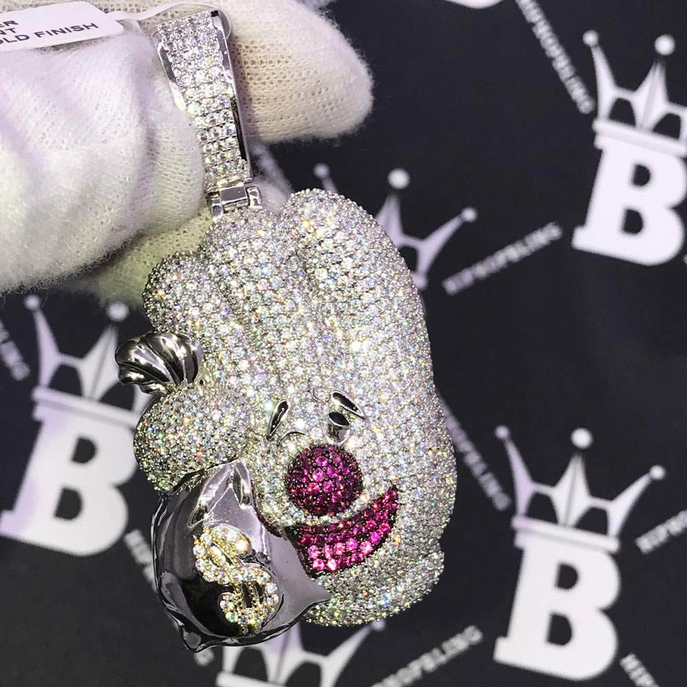 Money Glove CZ Hip Hop Bling Bling Pendant White Gold HipHopBling