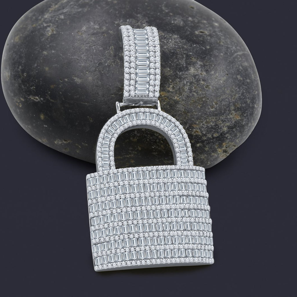 Pad Lock Baguette CZ Iced Out Pendant .925 Sterling Silver HipHopBling