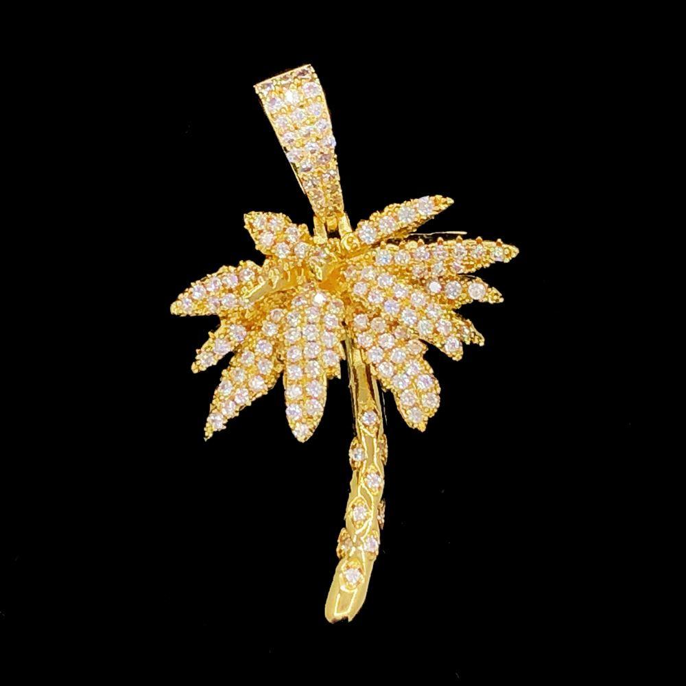 Palm Tree Gold Iced Out Hip Hop Pendant Yellow Gold HipHopBling