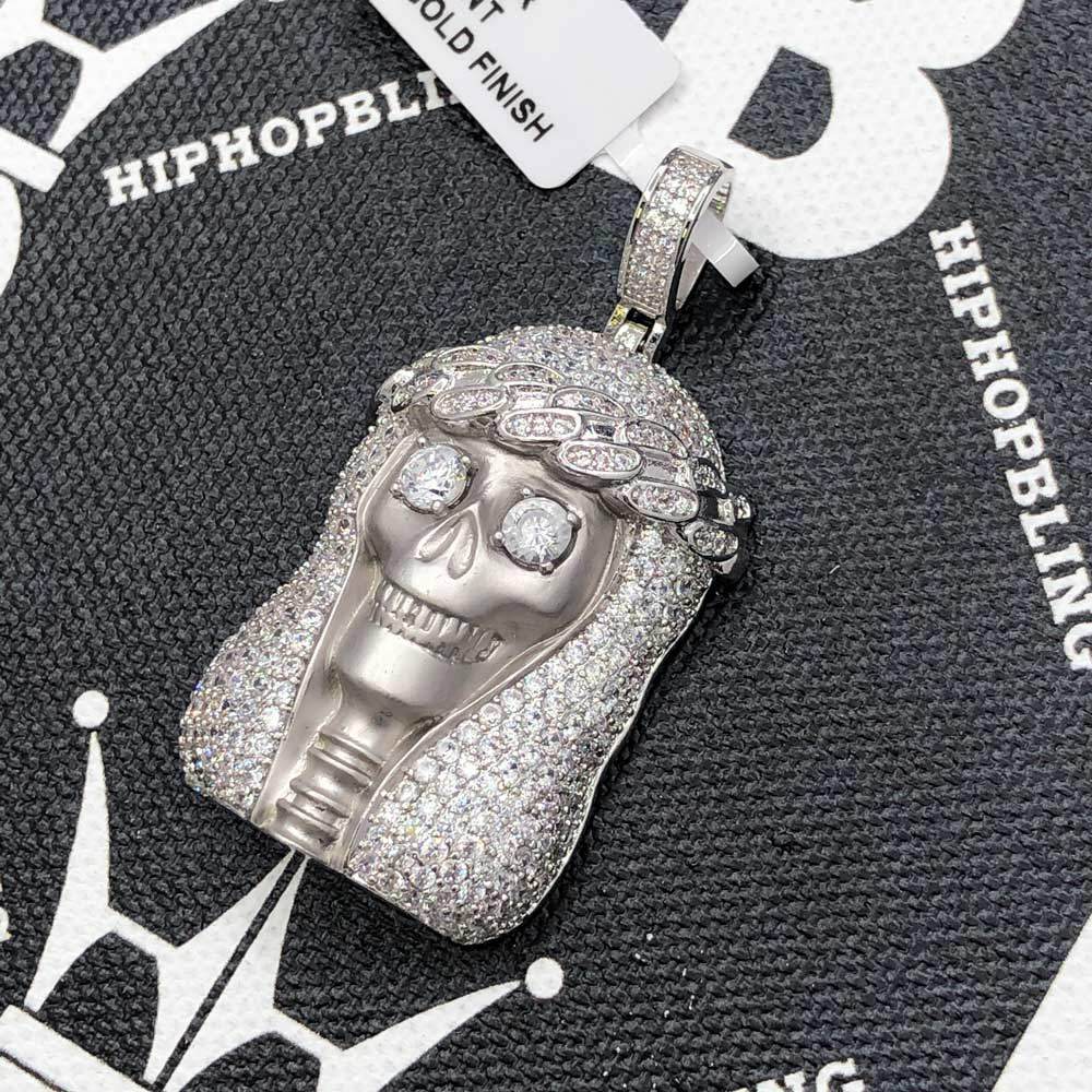 Skeleton Jesus Piece CZ Hip Hop Bling Bling Pendant White Gold HipHopBling