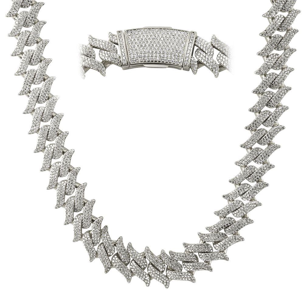 Spiked Cuban Link CZ Hip Hop Iced Out Chain White Gold 18" HipHopBling