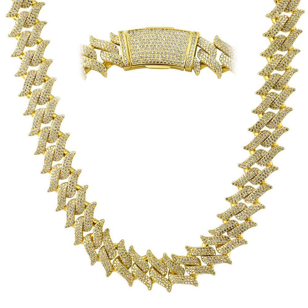 Spiked Cuban Link CZ Hip Hop Iced Out Chain Yellow Gold 18" HipHopBling