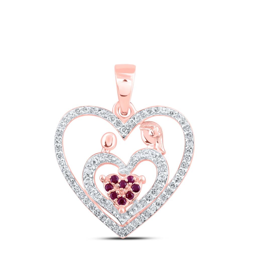 Triple Heart Ruby Diamond Pendant 10K Gold 10K Rose Gold HipHopBling