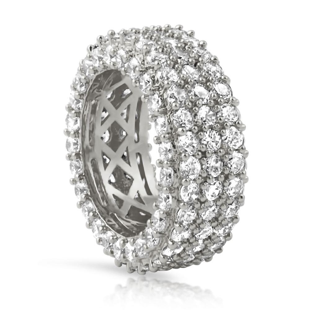 Triple Ice Decker 360 CZ Eternity Hip Hop Band in Rhodium HipHopBling