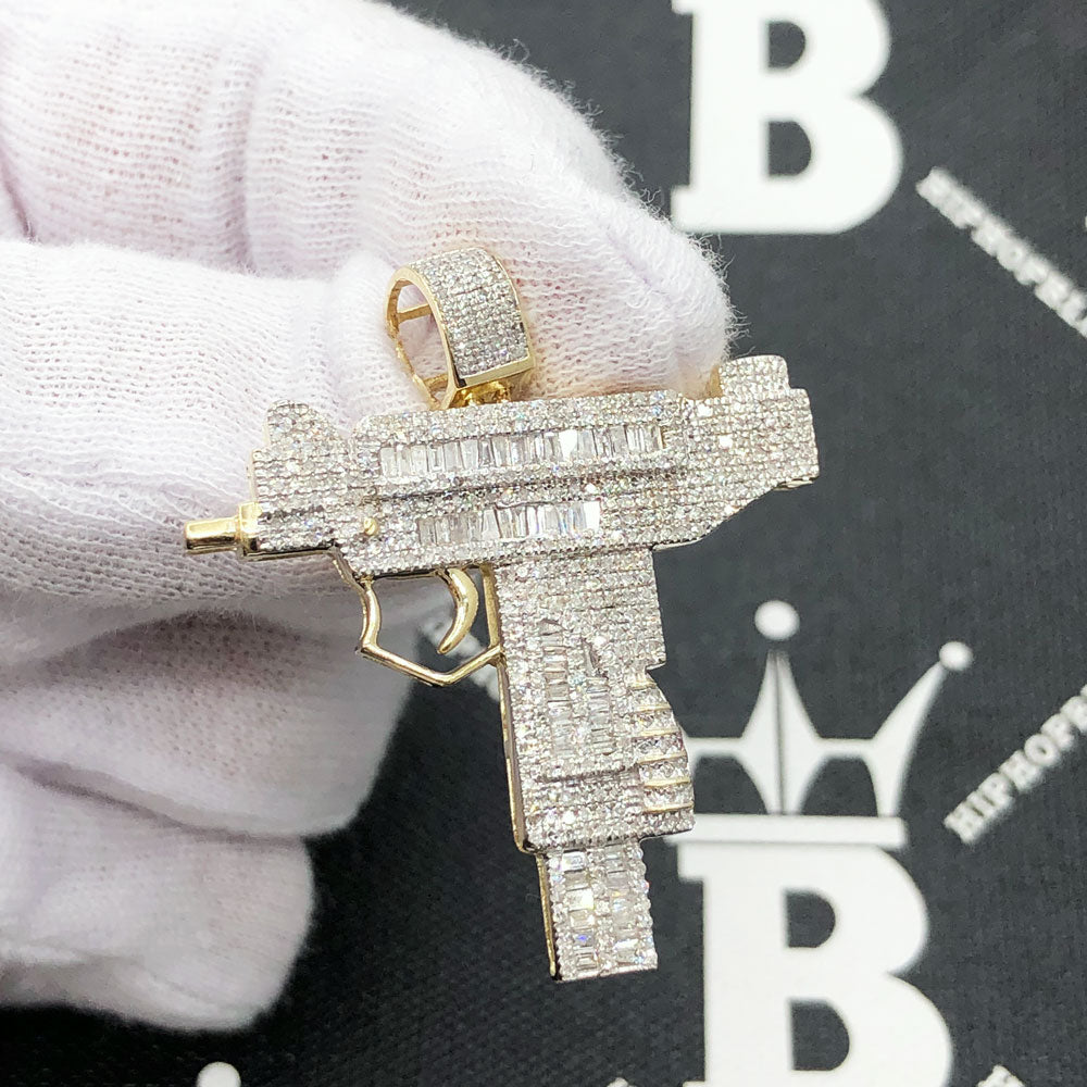 Uzi Gun Diamond Pendant 1.40cttw 10K Yellow Gold HipHopBling