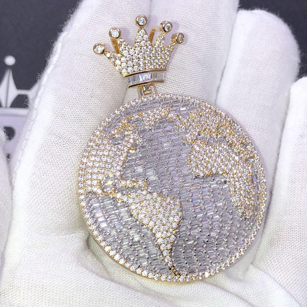 World Globe Baguette VVS CZ Hip Hop Iced Out Pendant HipHopBling