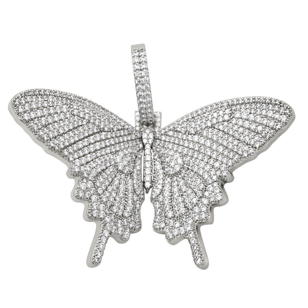 XL 3D Butterfly Iced Out Bling Bling Pendant White Gold HipHopBling