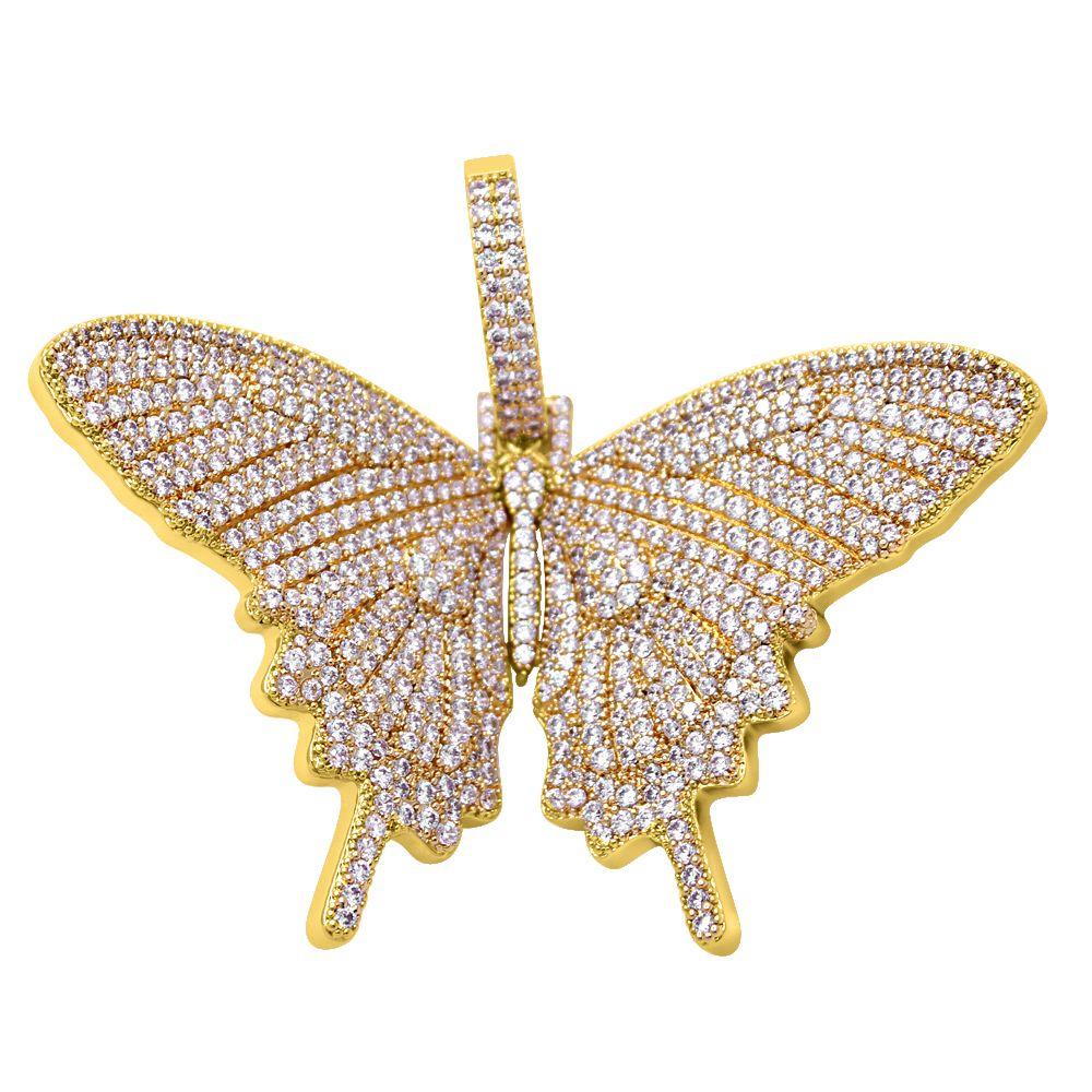 XL 3D Butterfly Iced Out Bling Bling Pendant Yellow Gold HipHopBling